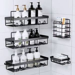 Étagère de salle de bain Yuexi à 3 niveaux en acier carbone, support mural pour articles de toilette, porte-savon avec crochets - Product Image 1