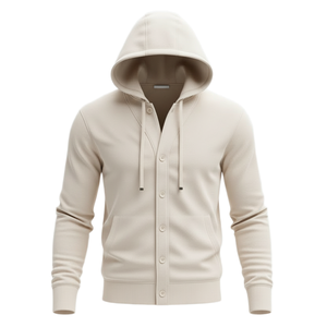 Customizable Bulk Winter Long Sleeve Button <b>Cardigan</b> Hoodie Solid Unisex Eco-Friendly Drawstring Dual <b>Pockets</b> Jersey Fabric - Product Image 4