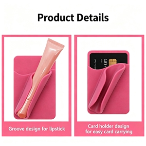 Porta tarjetas de silicona 12 en 1 para teléfono con ranura para lápiz labial, bolsillo adhesivo para tarjetas en la parte trasera del móvil, almacenamiento para brillo labial, billetera para teléfono celular. - Product Image 4