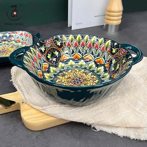 Lot de Vaisselle de Luxe Vintage Verte en Céramique – Assiettes Plates et Bols Bohémiens pour Restaurants - Product Image 2