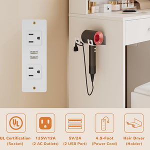 Meja rias putih dengan kursi meja rias kecil dengan cermin dan lampu meja rias dengan stop kontak untuk ruang kecil - Product Image 3