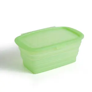 Silicone Folding Crisper with Lids Collapsible Lunch Boxes Silicone Lunch Containers Microwavable Foldable Lunch Bag Kitchen