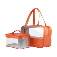 Grande trousse de toilette transparente en PVC - Organisateur de voyage étanche, trousse de maquillage orange personnalisée pour filles