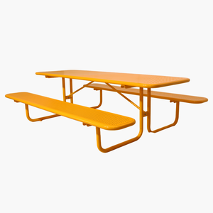 Mobili per esterni commerciali lungo semplice in acciaio campeggio tavolo da Picnic <span class=keywords><strong>ristorante</strong></span> esterno parco tavolo da pranzo in metallo impermeabile panca - Product Image 3