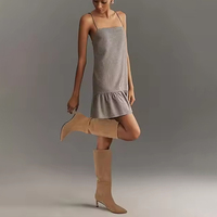 Hochwertige Damen Trendy Kleid Wildleder Leder Pull on Pointed Toe Low Wide Kalb Kätzchen Absatz High Long Tall Knee High Boots