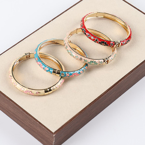 Bracelet HZ80 vintage en cloisonné de Pékin, motif pivoine, plaqué or, émail, bijoux chinois traditionnels, souvenir, cadeau pour femme - Product Image 3
