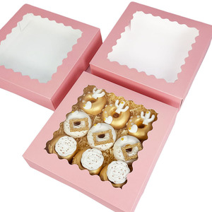 B422 קרטון ורוד קל להרכיב עוגיות מקרון תיבות מאפייה חלון אוטומטי פופ הסיטונאי לנקות את החלון הסיטונאי - Product Image 1