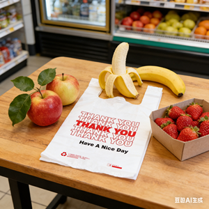 Bolsas de Plástico HDPE Resistentes Desechables con Asa Impresa en Serigrafía para Vendedores de Comida Callejera y Uso Intensivo - Product Image 1