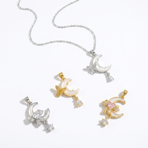 Edelstahl-Charm Geometrische Trendige Halskette Schmetterling-Mond-Anhänger Unisex Klassisches Geschenk mit Zirkon-Hauptstein - Product Image 1