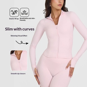 Chaqueta de Yoga de Alta Gama Estilo Europeo Americano para Mujer, Cuello Alto, Top Deportivo Adelgazante, Manga Larga con Cierre, Transpirable - Product Image 1