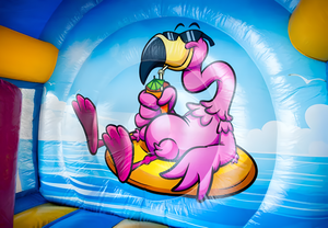 Château gonflable <span class=keywords><strong>commercial</strong></span> en PVC sur le thème des flamants roses, combo toboggan et aire de jeux pour enfants, parc d'aventure, garderie, extérieur - Product Image 2