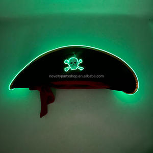 Nouveauté Halloween LED Crâne <span class=keywords><strong>Pirate</strong></span> Capitaine Chapeau avec Garniture Dorée - Product Image 2