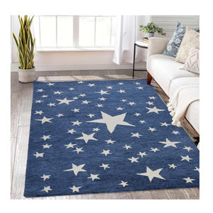 Alfombra de lana con diseño de estrellas azules modernas de tamaño personalizado de alta calidad directa de la India para pisos del hogar - Product Image 2