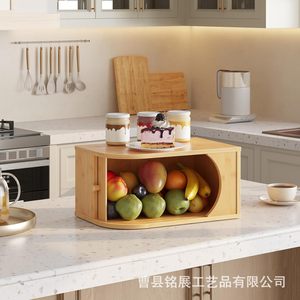 Caja de Pan de Bambú, Organizador Multifuncional de Madera Sólida con Tapa Abatible para Almacenamiento de Alimentos en la Cocina - Product Image 4