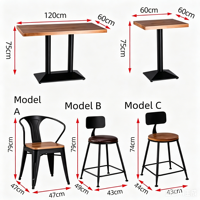 Table de salle à manger rectangulaire en bois avec chaises de bar, design rétro industriel, structure métallique, pour restaurant