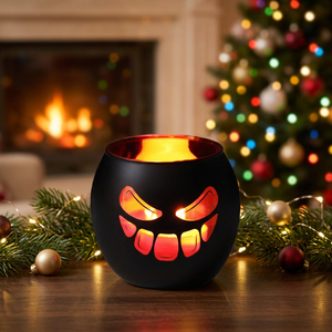 Lanterne de citrouille d'Halloween en métal noir avec visage sculpté, réutilisable, de haute qualité, pour la décoration de la maison et des fêtes - Product Image 4