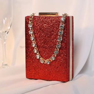 Cross-border New Dinner <b>Bag</b> Rhinestone Chain Portable Crossbody <b>Small</b> Square Women's Clutch <b>Bag</b> Satin Celebrity Tanjing - Product Image 6