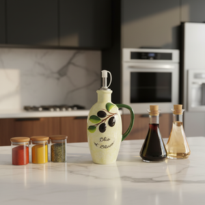 Bottiglie <span class=keywords><strong>in</strong></span> <span class=keywords><strong>Ceramica</strong></span> con Motivo a Oliva per Olio d'Oliva e Aceto con Coperchio - Product Image 1