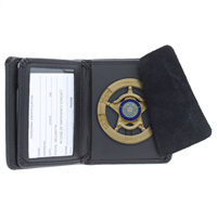 Portefeuille en cuir personnalisé avec porte-badges de sécurité plaqué or en métal, logo 3D en émail gaufré, sur mesure pour usine