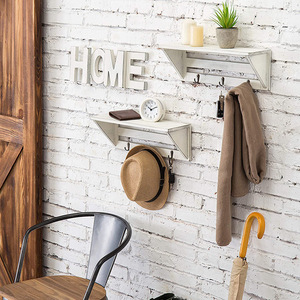 Wooden <b>Wall</b> <b>Mounted</b> Key Rack White Rectangle Multipurpose Entryway Storage Organizer Coat Rack Living Room Decorative <b>Shelf</b> - Product Image 2