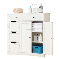 Armoire de rangement moderne en bois sur pied, durable, gain de place, 4 tiroirs, 2 portes, solution de rangement pour salle de bain, cuisine, salon