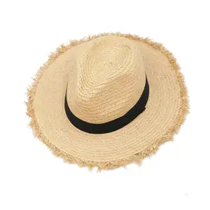 suppliers cheap australian round top raffia straw wide prim fedora hat safari bush hat women brown formal hat with custom logo