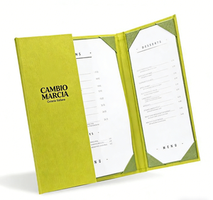 Porte-menu en cuir de haute qualité pour restaurant, à trois vues, avec coins fixes et intérieur pliable - Product Image 2