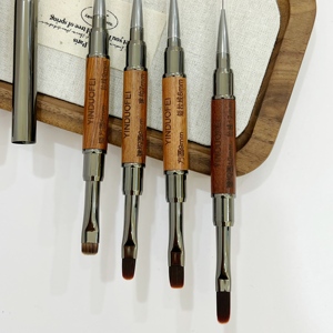 Pinceau à ongles double tête professionnel avec manche en métal et bois pour salon de manucure, gel UV, peinture et liner, en gros - Product Image 4