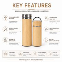 Cangkir Termos Bambu Ramah Lingkungan dengan Tutup, Mug Minuman Terisolasi yang Dapat Digunakan Kembali untuk Kopi, Teh, dan Air Sehari-hari