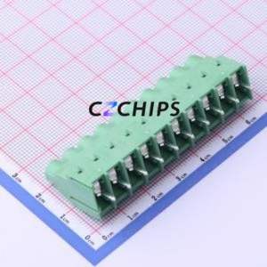 DB910-6.35-10P-GN-S Screw Terminal Block P=6.35mm Connector ( Construction: 1x10P )( Pitch: 6.35mm )( Color: Green ) - Product Image 2