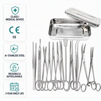 Ensemble d'instruments chirurgicaux en acier inoxydable, 10 pièces, avec plateau de rangement, pinces, ciseaux, manche de scalpel, porte-aiguille, pinces hémostatiques