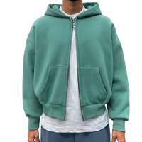 Sudadera con capucha unisex personalizada de 360 g/m² con doble cremallera, estilo boxy, gruesa, de algodón para hombre, corta, oversize, lisa, con cremallera.
