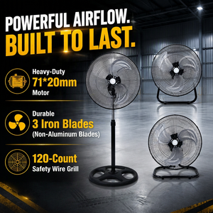 Ventilador Industrial 3 en 1 de 18'' con Soporte para Piso/Pared, Motor de Alta Resistencia de 60W, 3 Aspas de Hierro, Mecánico, 4.5KG, Estable para Hogar/Garaje - Product Image 1