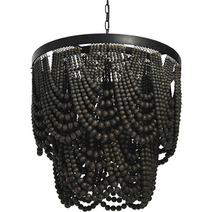 Đèn chùm sang trọng ánh sáng đèn chùm kim loại màu đen với hạt gỗ cho phòng khách và phòng ngủ ánh sáng Trần - Product Image 6