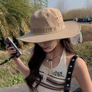 Sombrero de Pescador de Ala Ancha, Protección Solar, Transpirable, para Exteriores, Unisex, Color Sólido, Poliéster - Product Image 1