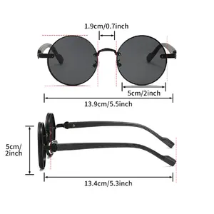 Lunettes de soleil rondes vintage pour hommes avec logo personnalisé, monture métallique, design de marque, verres dégradés classiques, protection UV400, pour l'extérieur - Product Image 5