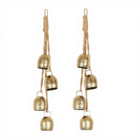 Colgante de metal con doble campana, decoración navideña, lazo de frutas rojas, cuerda de yute, artesanía de fábrica, 3 pulgadas, India