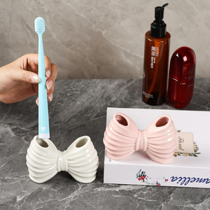Soporte de cerámica Ruijie para cepillos de dientes, rosa y blanco, de pie, decoración de baño, almacenamiento, adorno de estilo moderno - Product Image 2