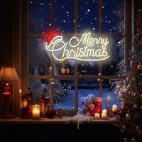 Panneau néon Joyeux Noël avec chapeau de Père Noël, Décoration murale de Noël à LED blanc chaud pour fête à domicile, Nouvel An 2026