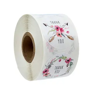 Impresión personalizada gracias pegatinas 500 uds/rollo autoadhesivo flor decoración papelería etiqueta adhesiva