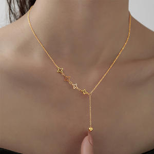 Collana con splicing a stella cava e catena con nappa e clavicola placcato in oro 18k in acciaio inox nuovo design non sbiadito collana - Product Image 2