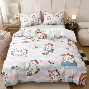 Juego de Ropa de Cama <span class=keywords><strong>Infantil</strong></span> Moderna con Estampado 3D de Gato Negro de Dibujos Animados, Juego de <span class=keywords><strong>Funda</strong></span> Nórdica de Microfibra de 3 Piezas para Uso Doméstico - Product Image 5