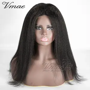 VMAE di alta qualità Yaki crespato in seta dritta Top frontale in pizzo frontale vergine crudo indiano non trasformato parrucche di capelli umani