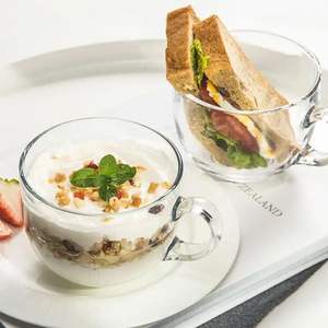 Vaso Transparente Ecológico con Marco Dorado para Beber Té, Jugo, Agua, Café, con Tapa, Asa y Cuchara, Logotipo Personalizado - Product Image 2