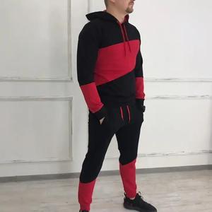 Ensemble survêtement en coton léger imprimé sur mesure pour hommes avec veste coupe-vent à fermeture éclair et pantalon de jogging en patchwork - Product Image 1