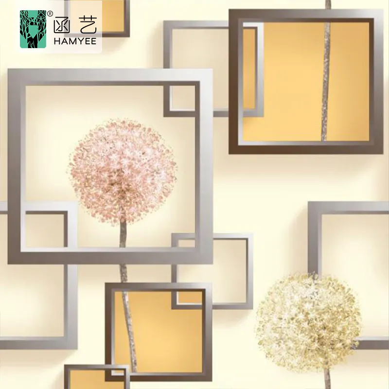 gold design room decoration waterproof art mural modern pvc flower walls decor 3d wall wallpapers/wall coating