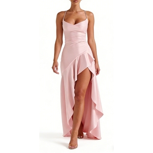 Sexy Women's <b>Spaghetti</b> <b>Strap</b> Backless Ruffled Asymmetric Slit Dress Evening Gown Dresses Fashion - Product Image 3