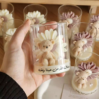 Bougies parfumées personnalisées en cire de soja, motif ours rose et marguerites florales, idéales pour les cadeaux de baptême, Diwali et Ramadan