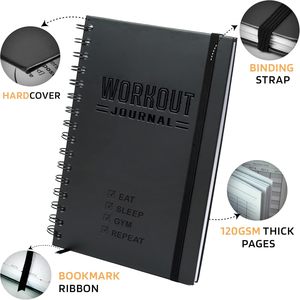 Journal de fitness personnalisé en papier rigide A5, planificateur d'entraînement, carnet de suivi d'activités sportives, journal d'entraînement, cadeau pour hommes et femmes, sport - Product Image 2