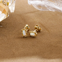 Emotional Factory Trendige 925 Sterling Silber 14K Vergoldete Edelstein Mini Geometrische Blumen Synthetischer Opal Ohrstecker Hochzeitsgeschenk